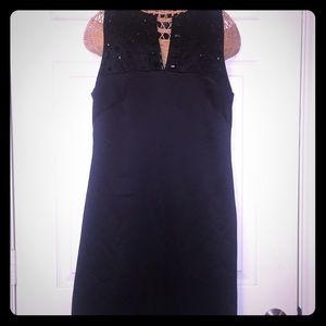 Black cocktail dress with bead and gem accent